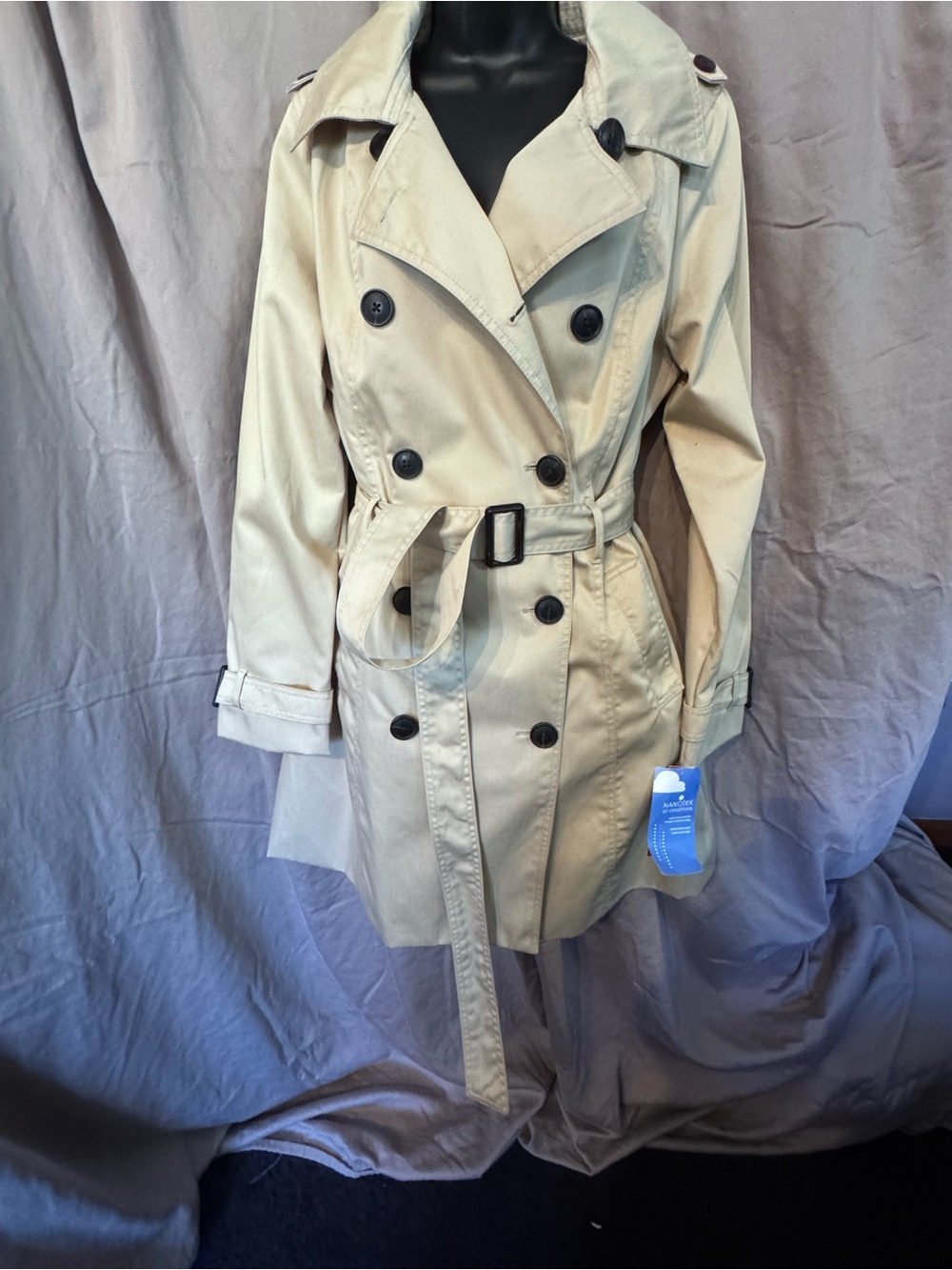 NWT Classic Women's Trench Coat - Beige with Brown Buttons, matching belt.